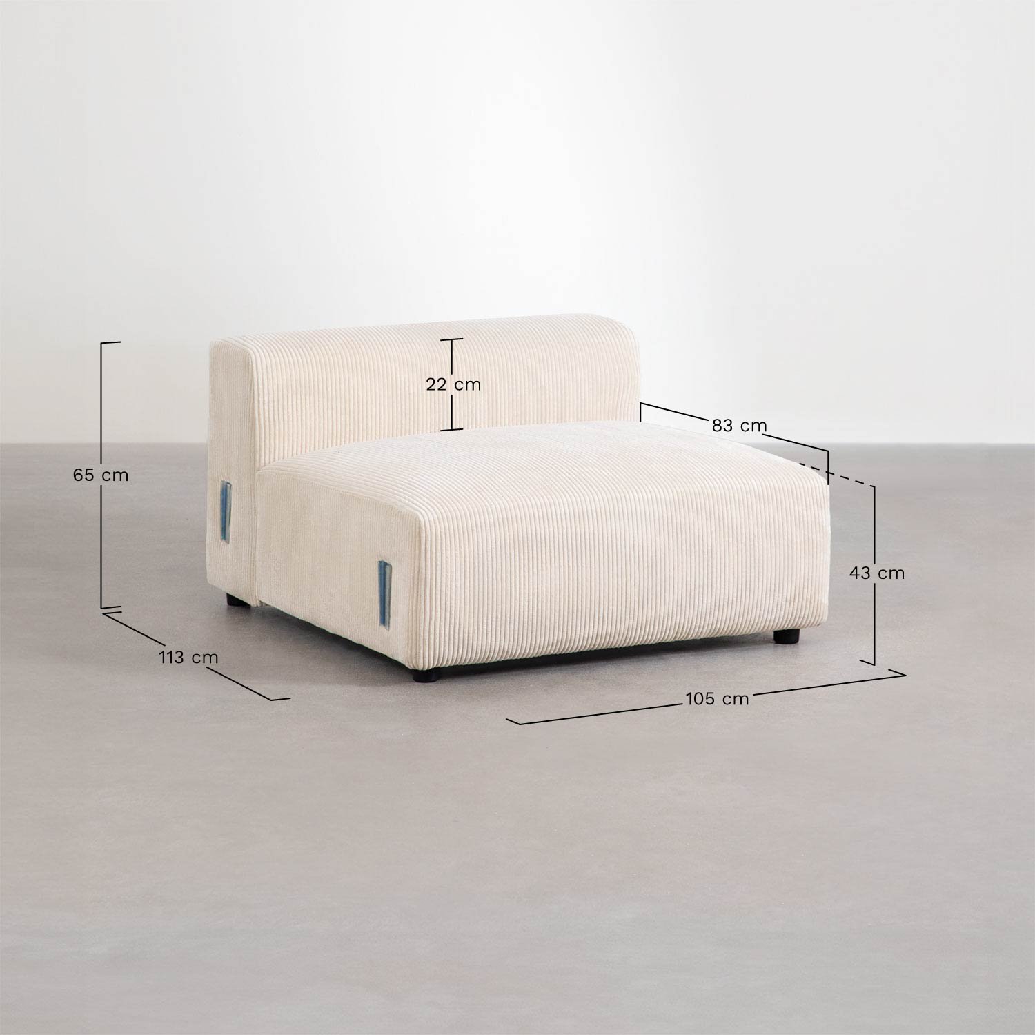 Módulo central 105x113 cm para sofá modular Bruna , medidas