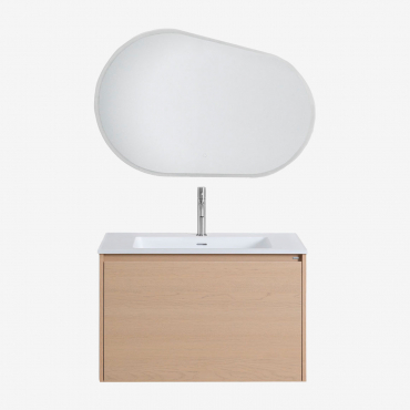 Conjunto De Mueble De Baño Suspendido En Madera Con Lavabo Integrado Jacob Madera Natural & Ovalado Led Y Antivaho 100x80 Cm Riben & - Sklum