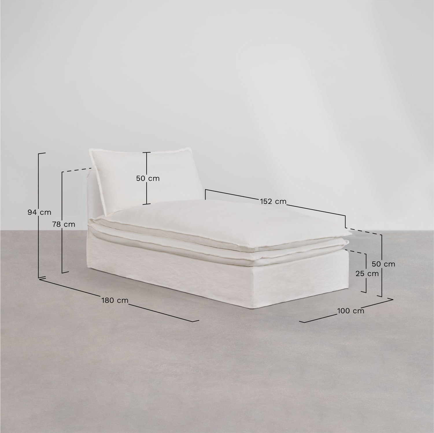 Módulo chaise longue para sofá modular en lino y algodón Grace , medidas