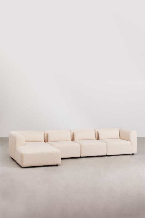 Sofá modular chaise longue izquierdo de 4 piezas Fogler - Borreguito Beige Crema