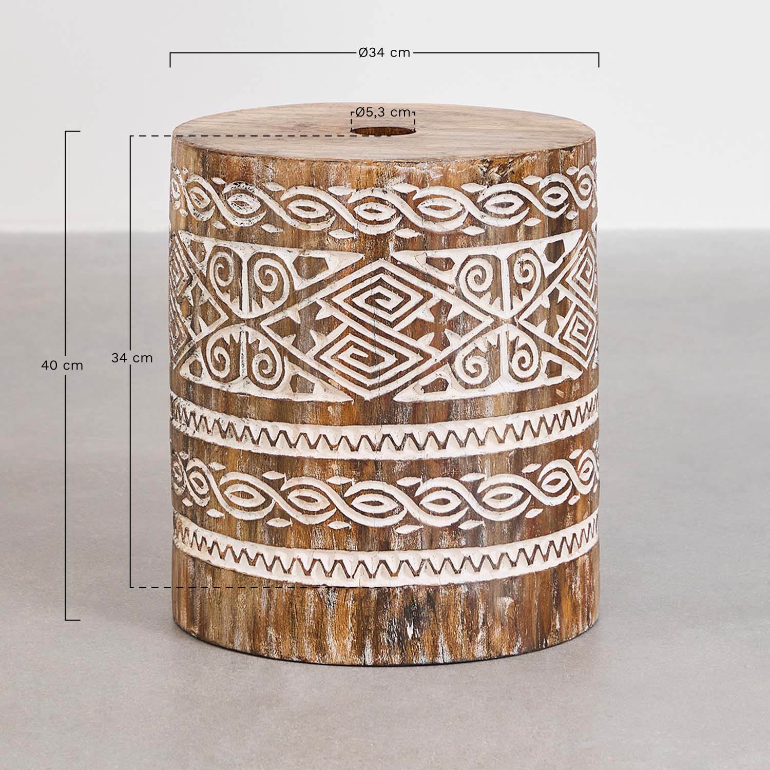 Pie de sombrilla redonda 35Ø cm en madera Ainsa, medidas