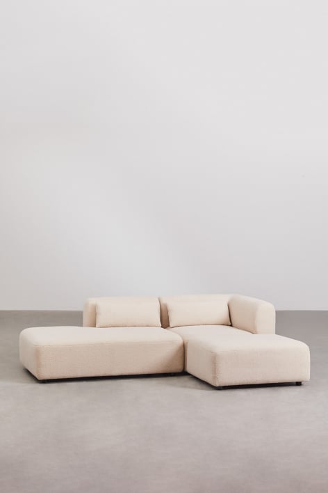 Sofá modular esquinero de 2 piezas con diván izquierdo y puff Fogler - Borreguito Beige Crema