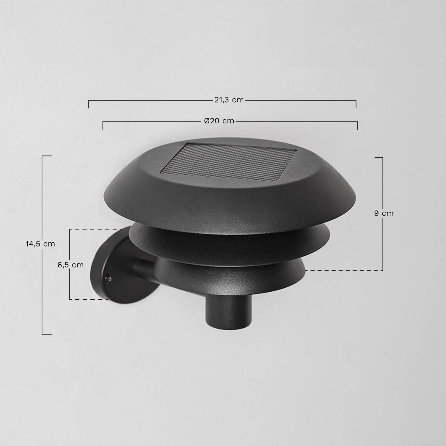 Lámpara de pared LED solar para exterior en acero inoxidable Lirano, medidas