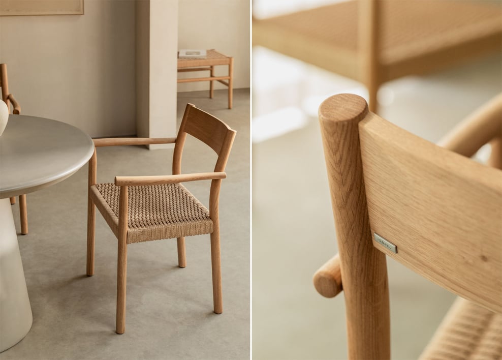 Silla de comedor en madera de roble y cuerda trenzada Mara
