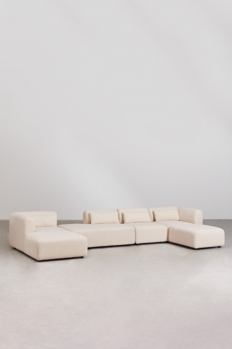 Sofá modular chaise longue izquierdo de 4 piezas con diván y puff Fogler