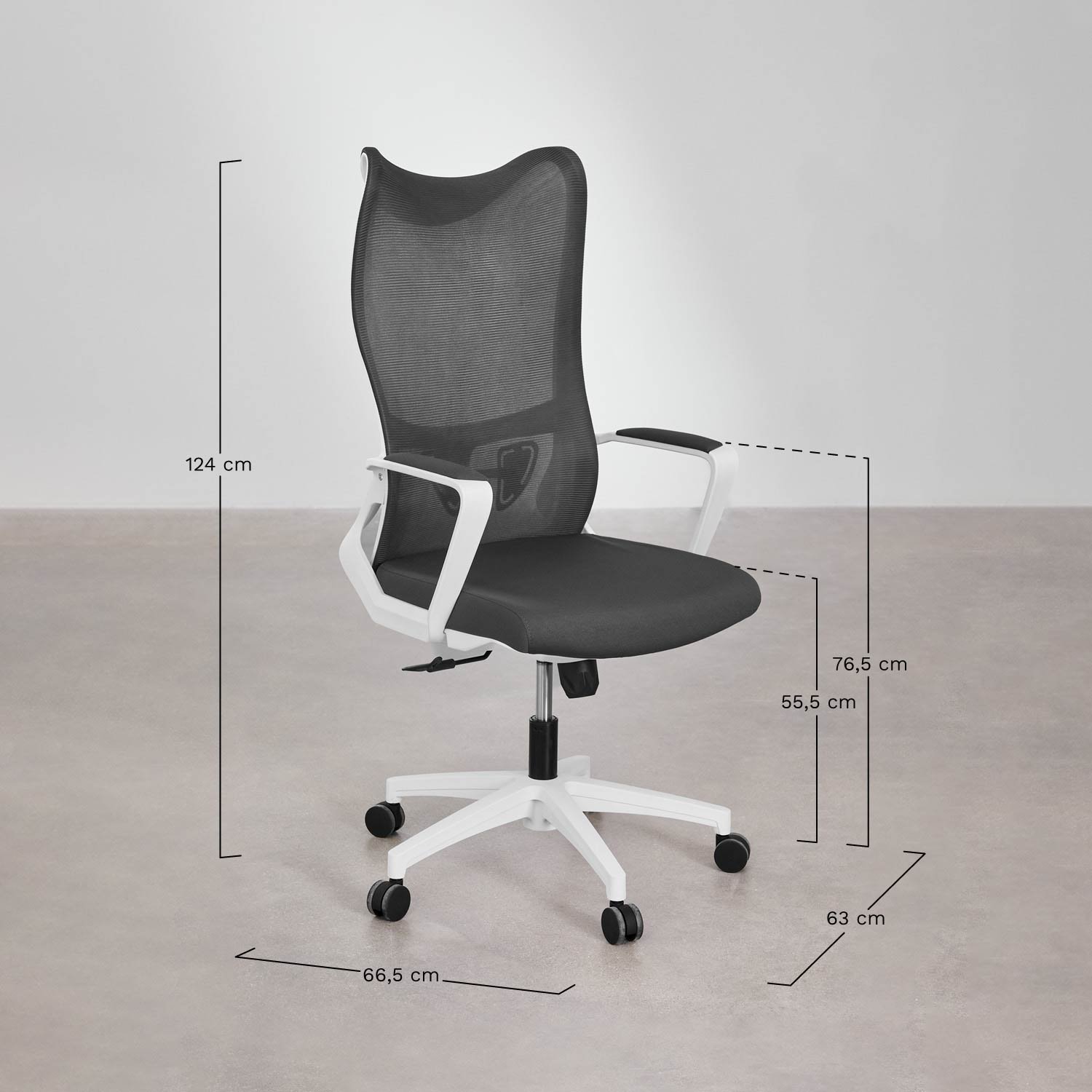 Silla de oficina con ruedas y reposabrazos Ribaute, medidas