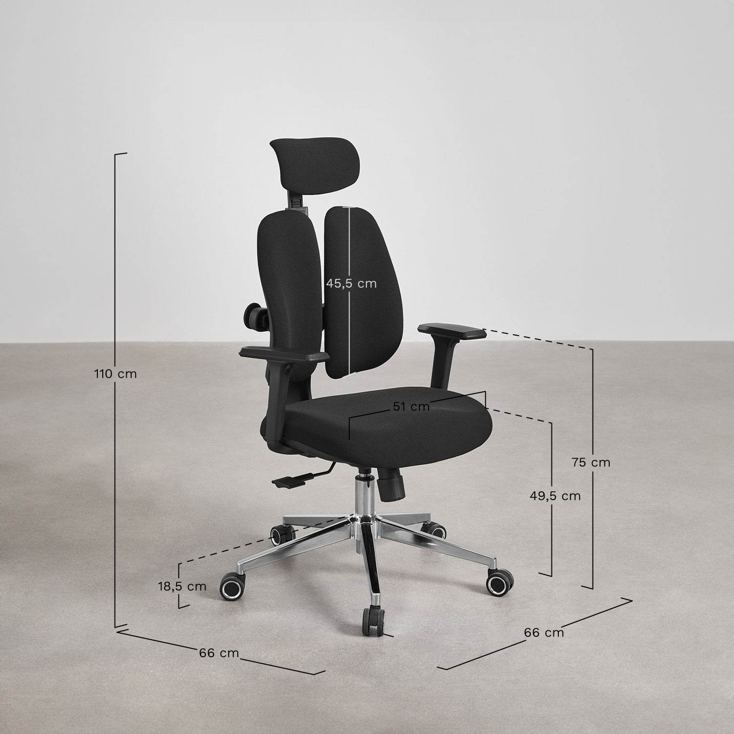 Silla de oficina con ruedas y reposabrazos Belcaire , medidas