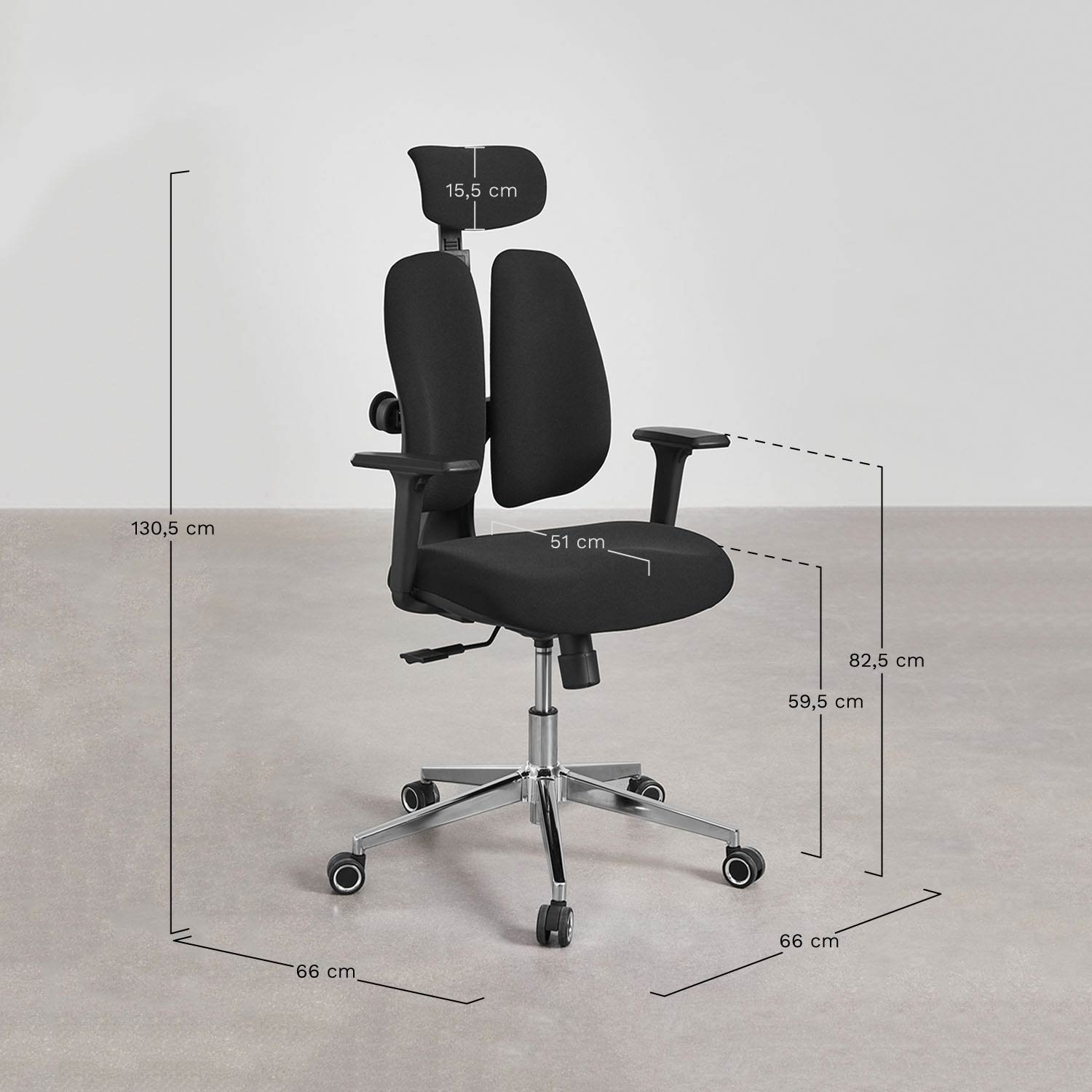 Silla de oficina con ruedas y reposabrazos Belcaire , medidas