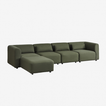 Sofá Modular De 4 Piezas Con Puff Tapizado Fogler Borreguito Verde Salvia - Sklum