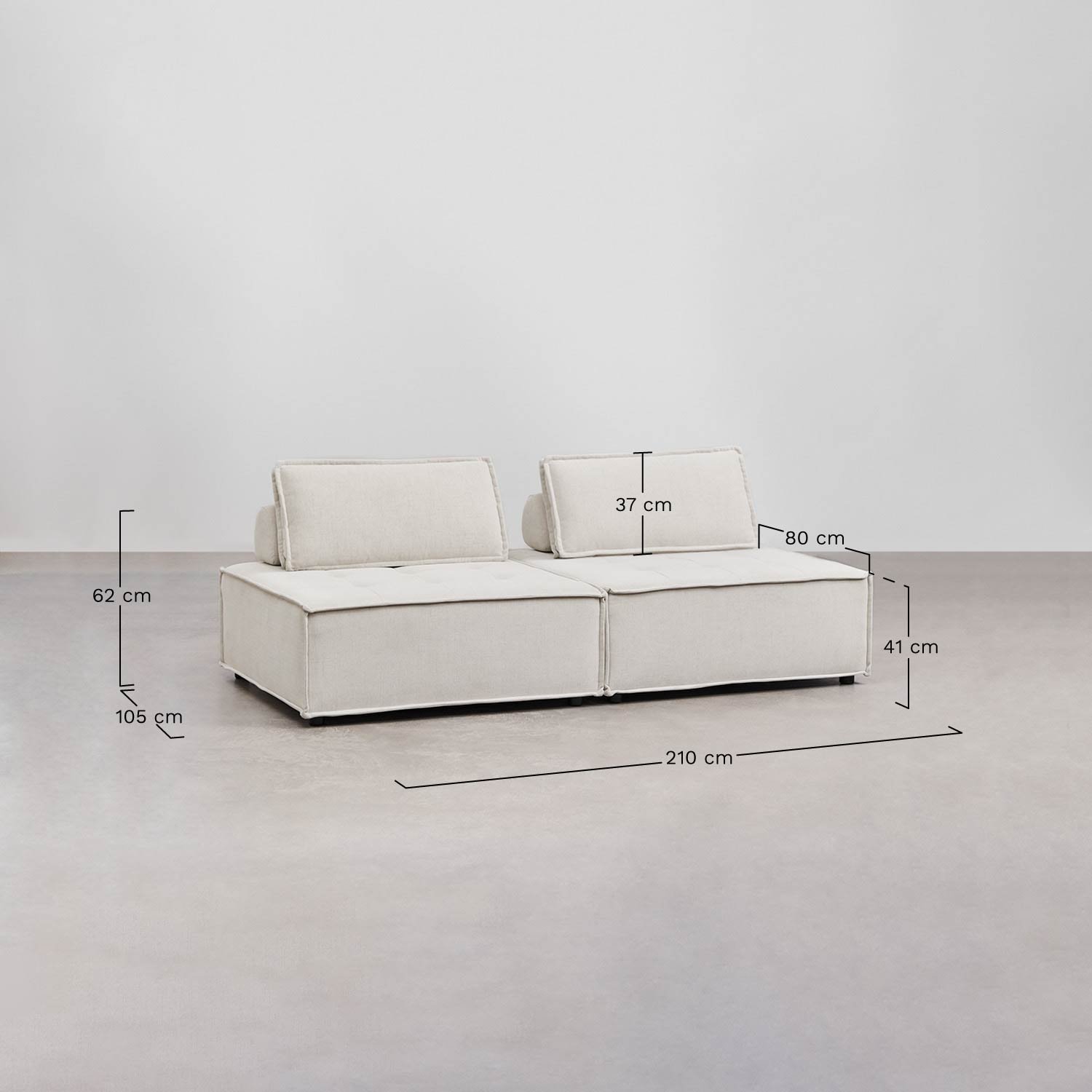Sofá modular de 2 piezas en tela Vermont, medidas