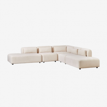 Sofá Modular Esquinero De 5 Piezas Con Doble Diván Fogler Pana Beige Lino - Sklum