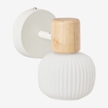 Lámpara De Pared En Hierro, Madera De Caucho Y Cristal Ekaizy Blanco - Sklum