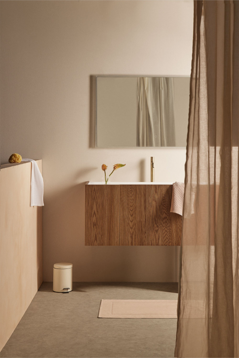 Conjunto de mueble de baño suspendido 120x50 cm en madera con lavabo integrado Fiore - Madera de Fresno