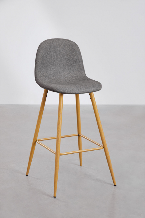 Taburete alto 75 cm en tela gris antracita y patas acabado madera natural Glamm - Gris Antracita