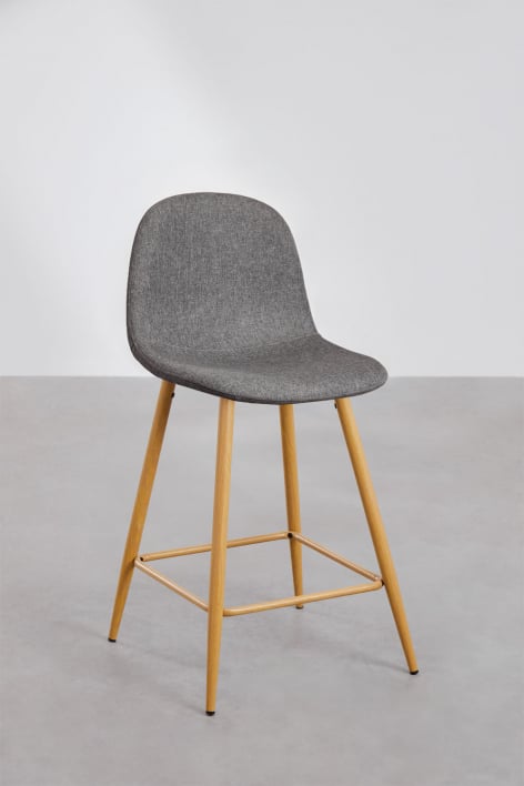Taburete alto 65 cm en tela gris antracita y patas acabado madera natural Glamm - Gris Antracita