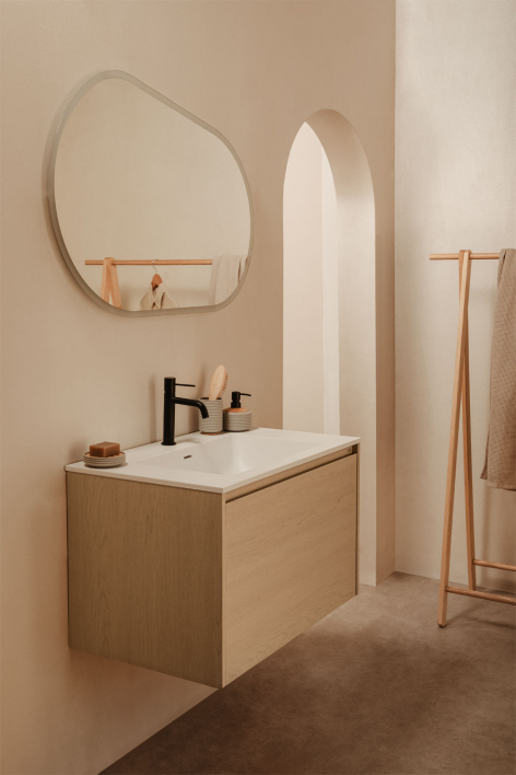 Conjunto de mueble de baño suspendido 80x50 cm en madera con lavabo integrado Jacob - Madera Natural