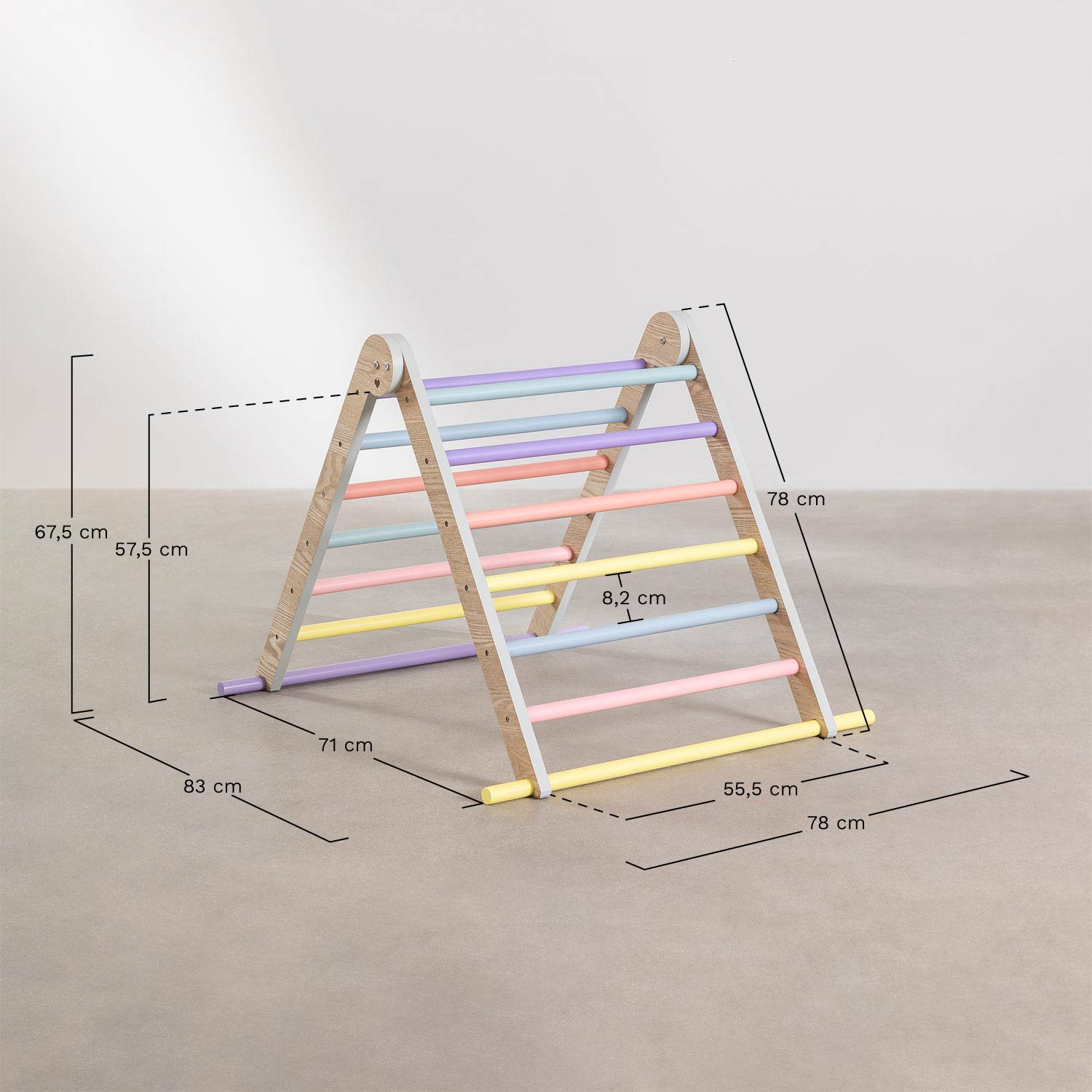 Triángulo de aprendizaje en madera Pyqer Colors Kids  , medidas