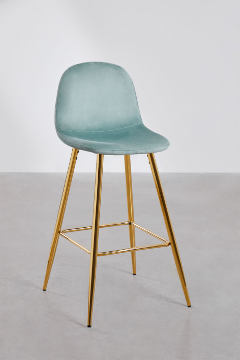 Taburete alto 75 cm en terciopelo verde abeto y patas doradas Glamm - Verde Abeto