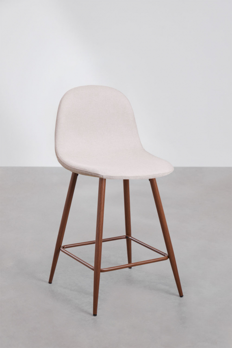 Pack de 4 taburetes altos 65 cm en tela beige crema y patas acabado madera oscura Glamm - Beige Crema