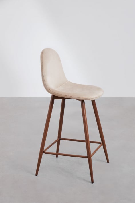 Pack de 4 taburetes altos 65 cm en terciopelo marrón trigo y patas acabado madera oscura Glamm - Marrón Trigo