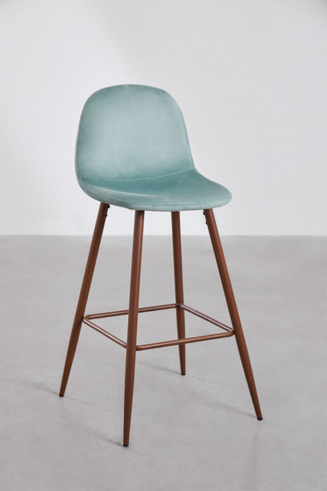 Pack de 4 taburetes altos 75 cm en terciopelo verde abeto y patas acabado madera oscura Glamm - Verde Abeto