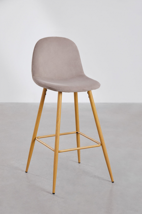 Pack de 4 taburetes altos 75 cm en terciopelo gris topo y patas acabado madera natural Glamm - Gris Topo