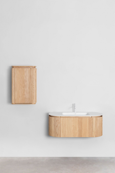 Conjunto de mueble de baño suspendido 120x50 cm en madera con lavabo integrado Carsone - Madera Natural