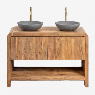 Conjunto De Mueble De Baño En Madera Vacry Madera De Acacia & 2 X Redondo Cemento Gris Ø40 Cm Tarsis & Sin Espejo & 2 X - Sklum
