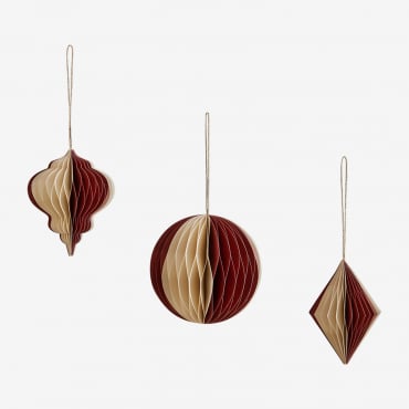 Set De 3 Adornos De Navidad En Papel Doreimi Rojo Grana - Sklum