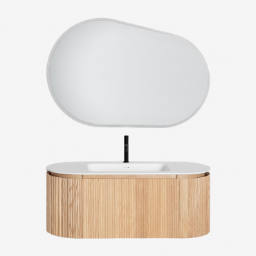 Conjunto De Mueble De Baño Suspendido 120x50 Cm En Madera Con Lavabo Integrado Carsone Madera Natural & Sin Mueble Auxiliar & Ovalado Led Y - Sklum