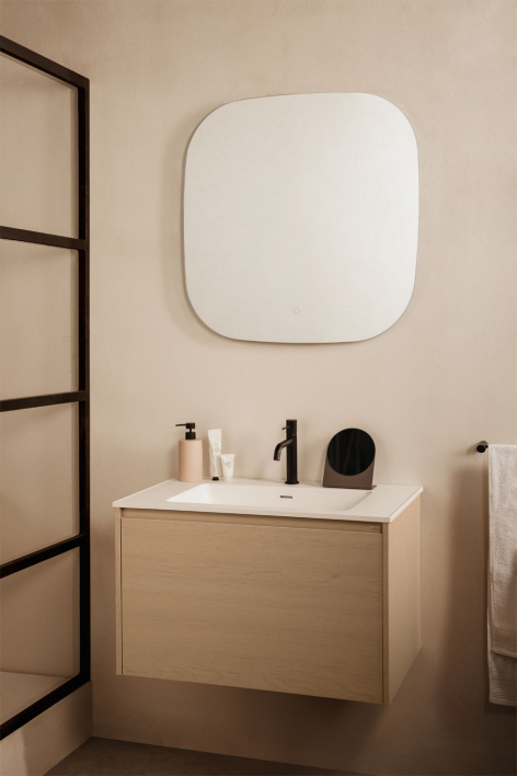 Conjunto de mueble de baño suspendido 80x50 cm en madera con lavabo integrado Jacob - Madera Natural