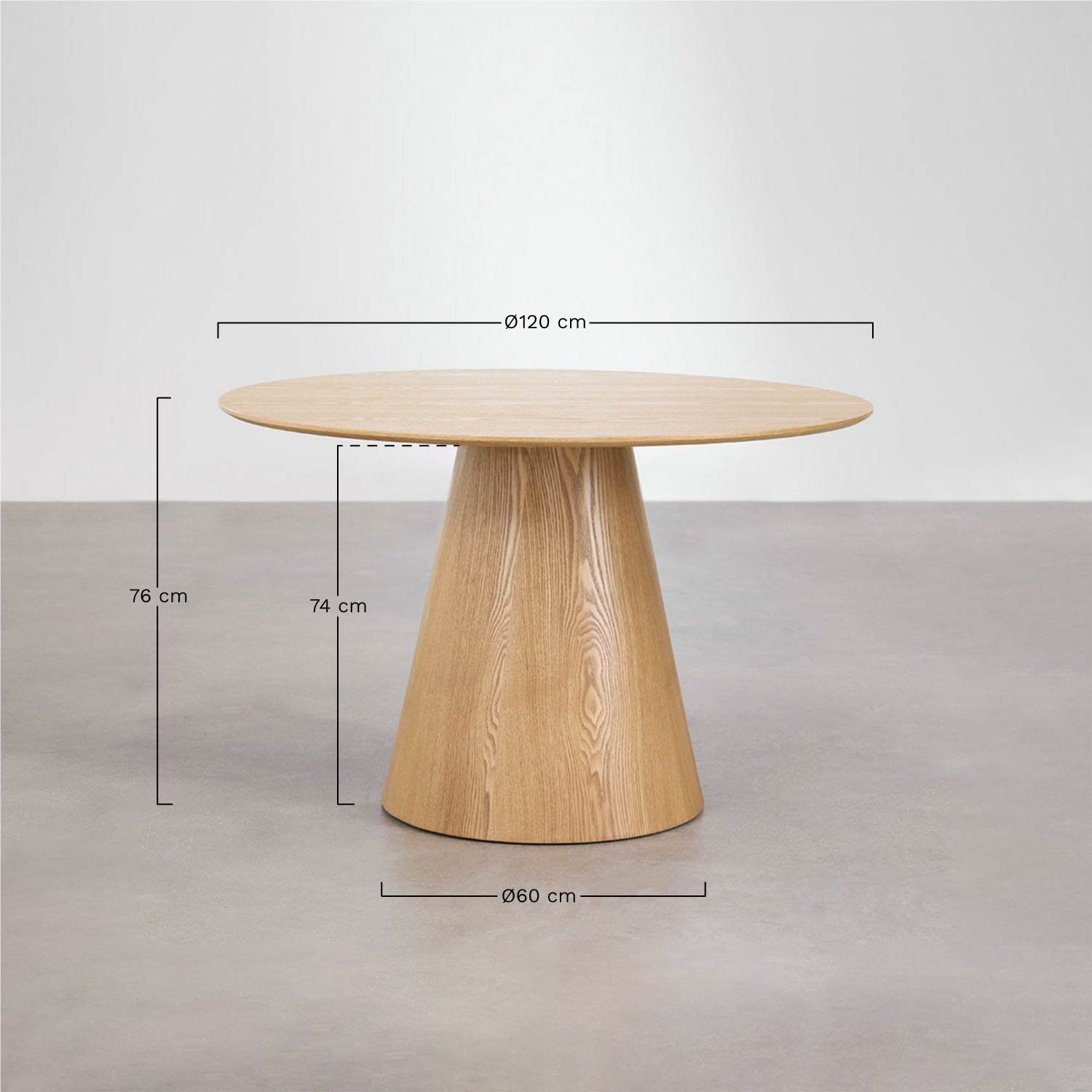 Mesa de comedor redonda en madera Aura, medidas