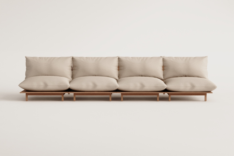 Sofá modular reclinable de jardín de 4 piezas en madera de acacia Brina   