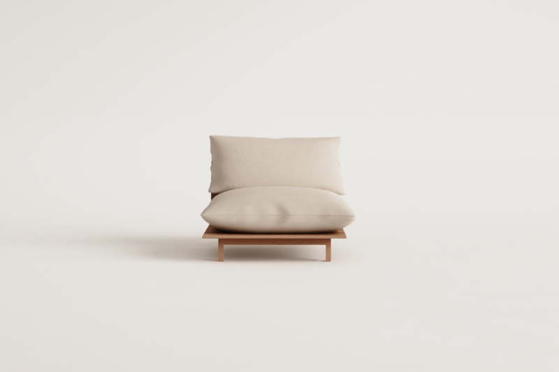 Módulo central reclinable para sofá modular en madera de acacia Brina