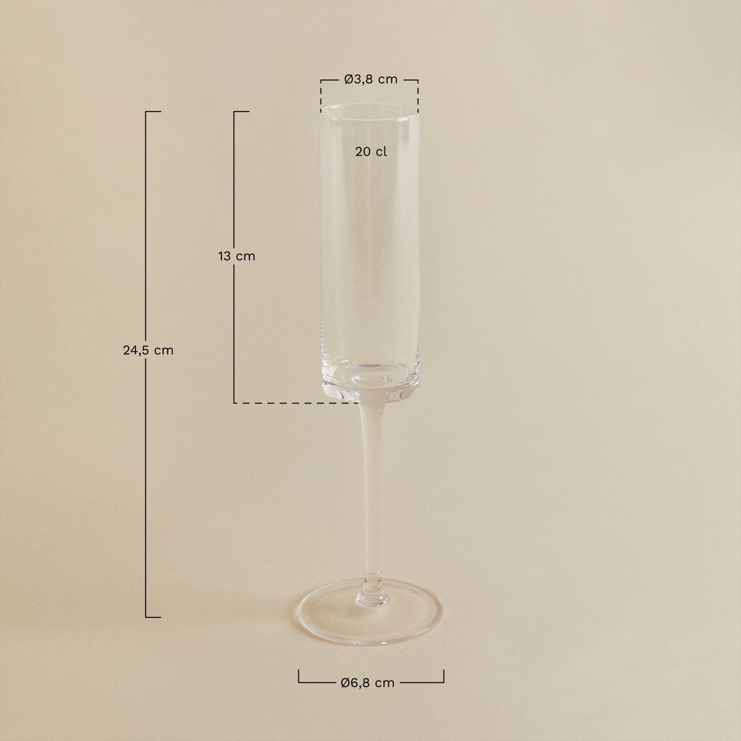 Pack de 4 copas de champagne en vidrio 20 cl Lioare  , medidas