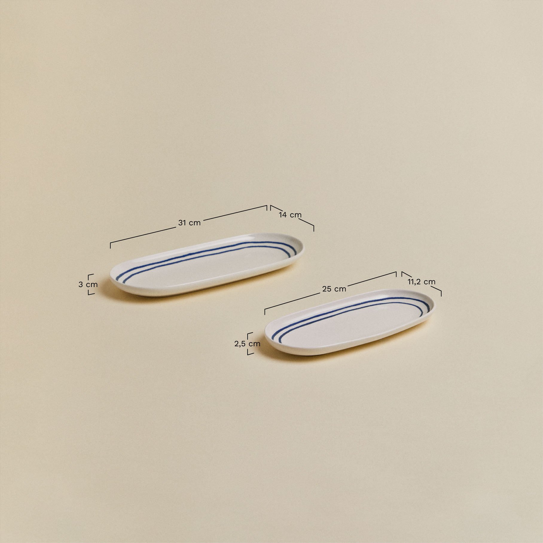 Set de 2 bandejas en new bone china Isolda, medidas