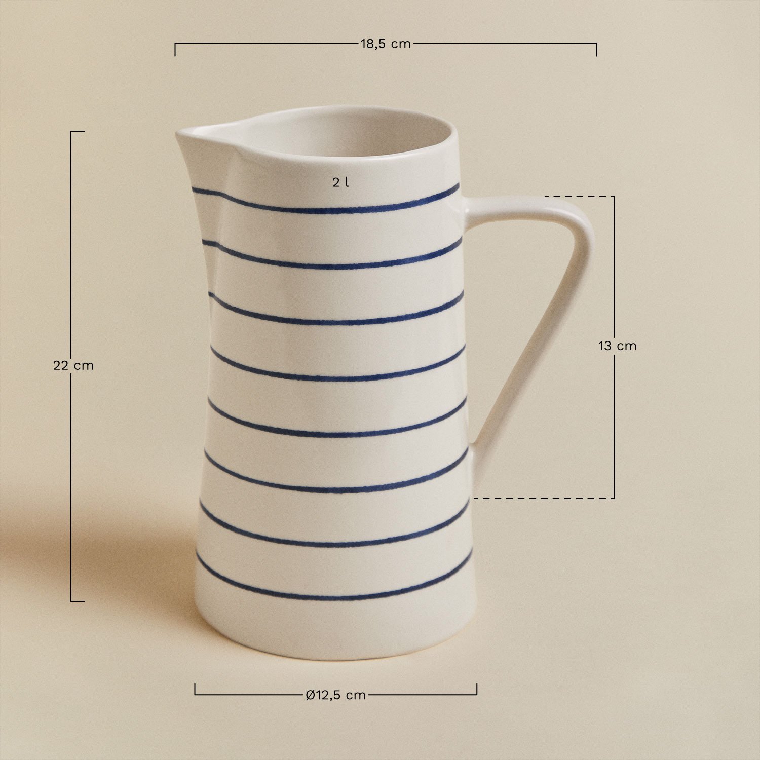 Jarra en new bone china 2 L Isolda, medidas