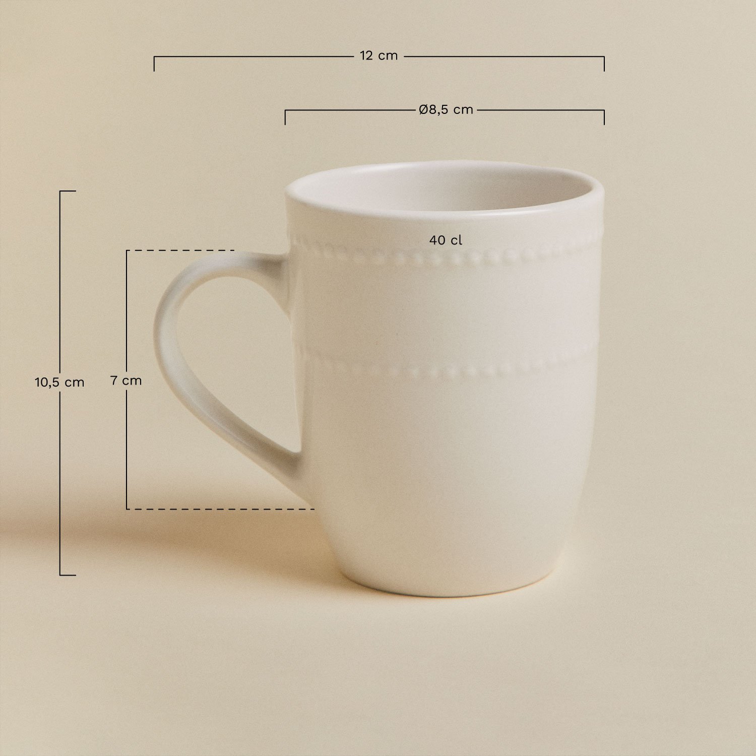 Pack de 2 tazas en new bone China 40 cl Borela, medidas