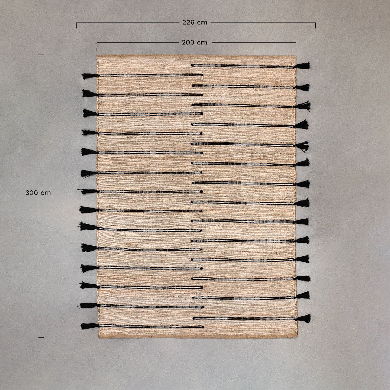 Alfombra rectangular en yute y tela Plamena           , medidas