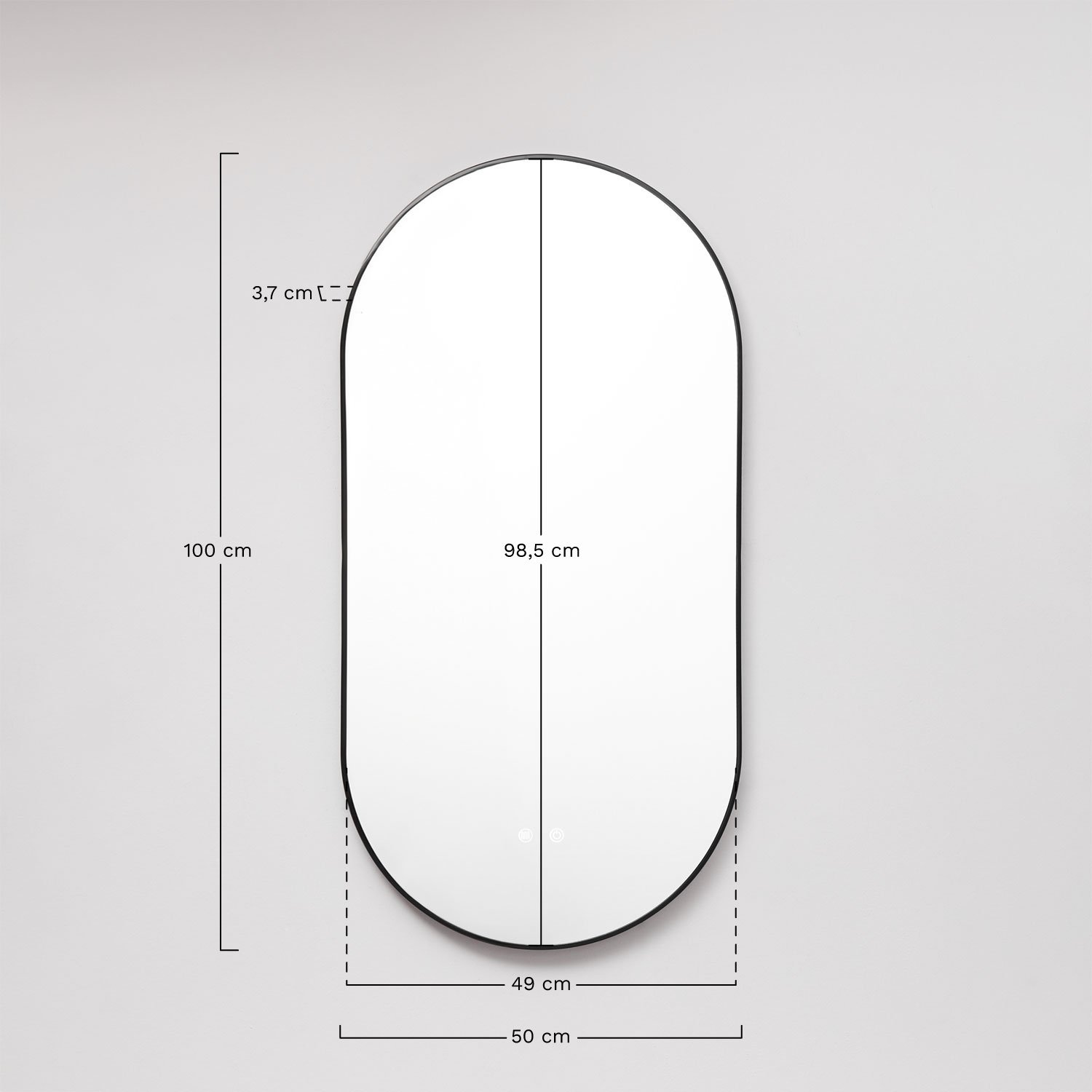 Espejo de pared ovalado 50x100 cm para baño con Luz LED y antivaho Asteiro, medidas