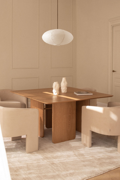 Mesa de comedor cuadrada 140x140 cm en MDF y chapa de fresno Ginger