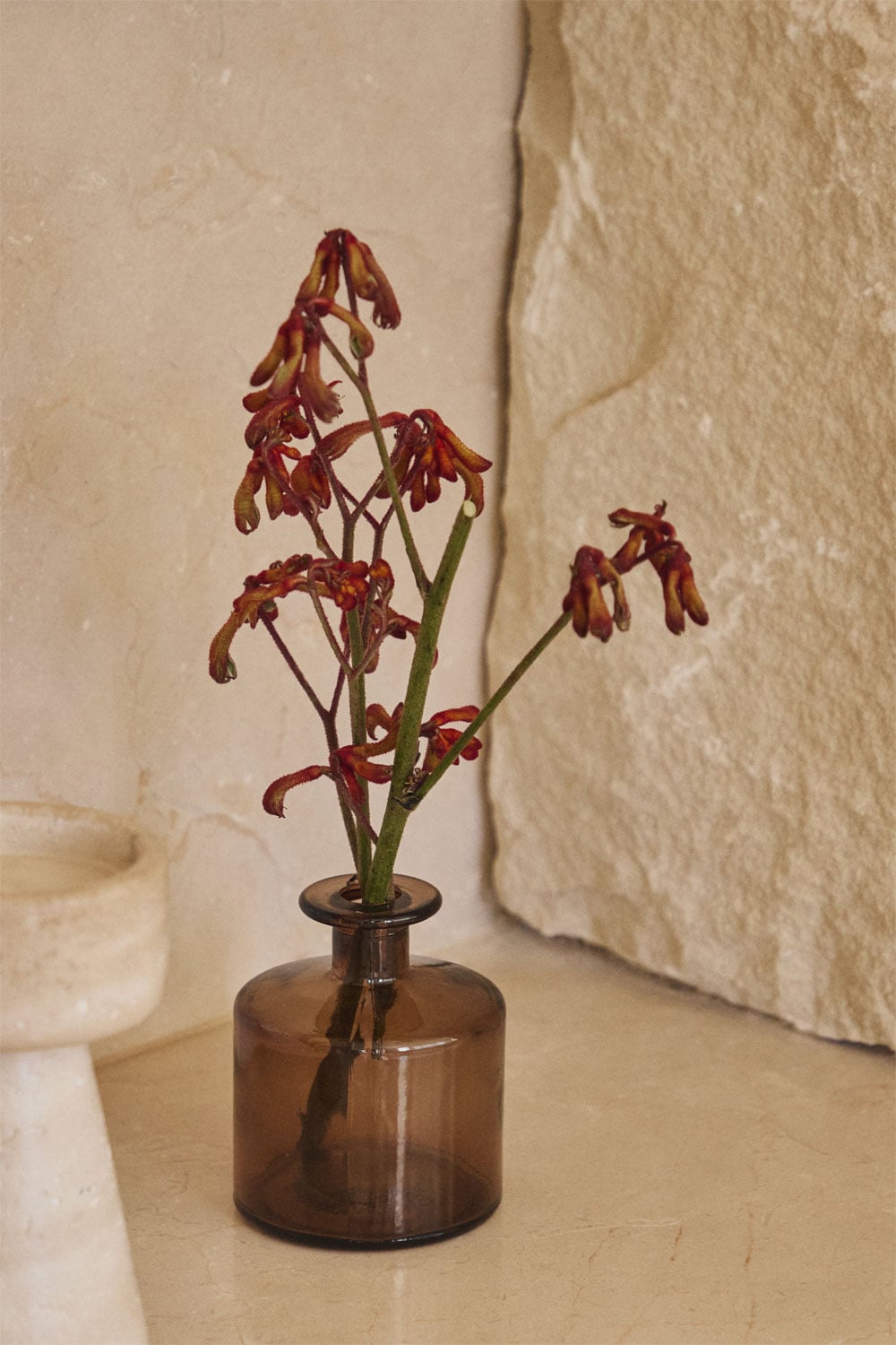 jarrón cristal marrón pequeño, florero vintage ámbar