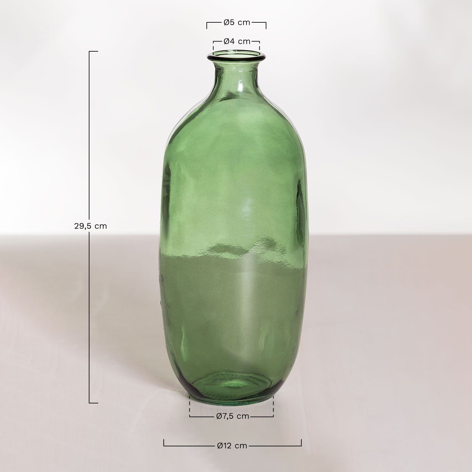 Botella en Vidrio Reciclado Lumas, medidas