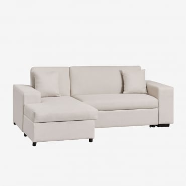 Sofá Cama Chaise Longue Izquierdo De 3 Plazas En Tela Umay Tela Beige Crema - Sklum