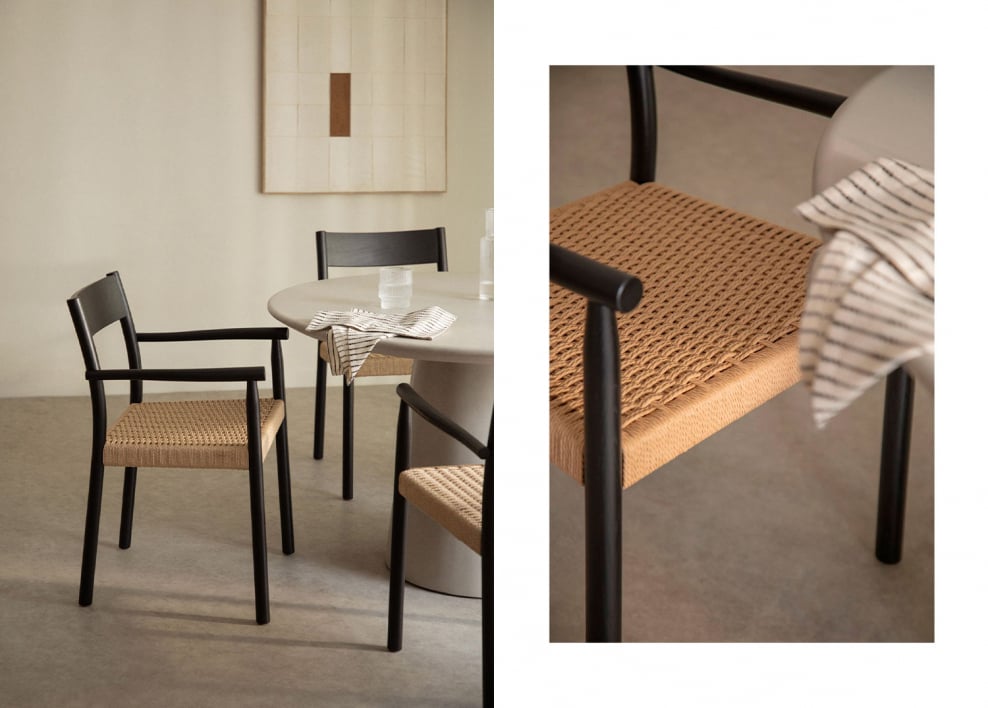 Silla de comedor en madera de roble y cuerda trenzada Mara - Negro