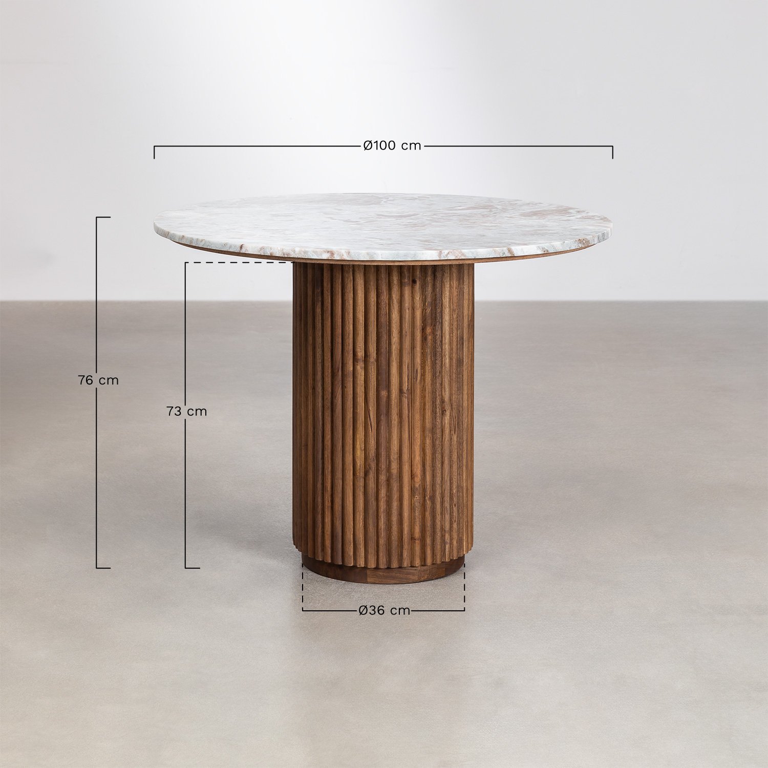 Mesa de comedor redonda en piedra natural y madera de mango Giselda , medidas