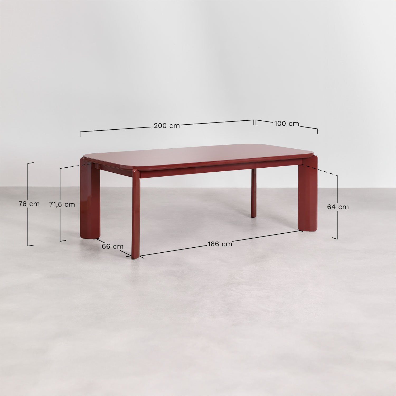 Mesa de comedor rectangular 200x100 cm en MDF Ginebra, medidas