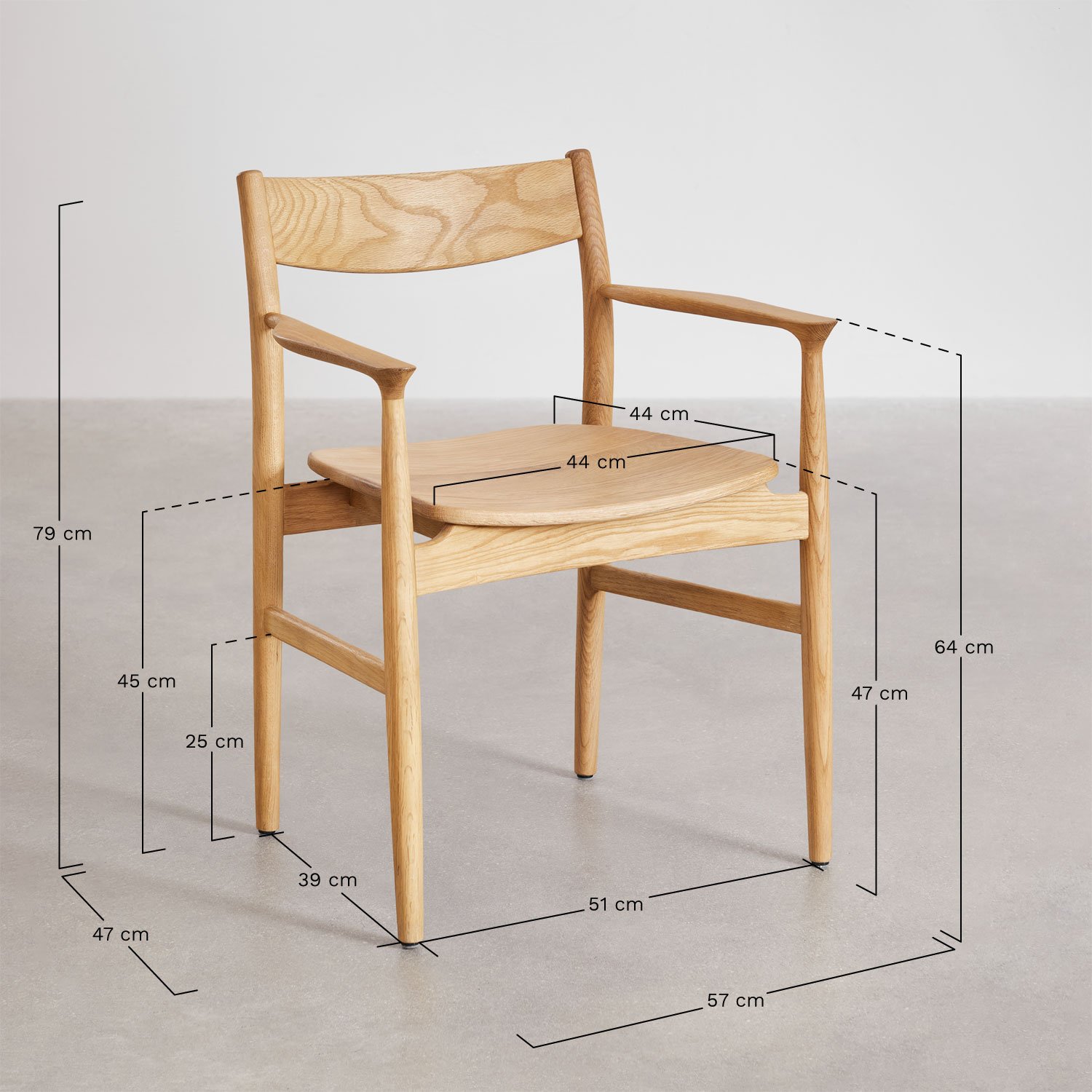 Pack de 2 sillas de comedor en madera de roble Mireita, medidas