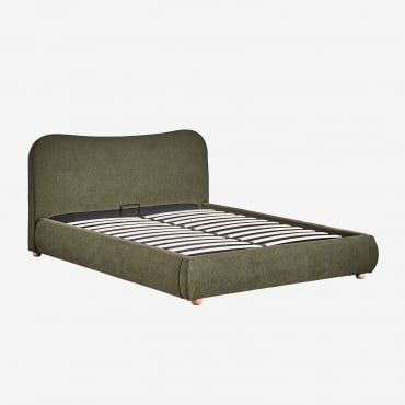 Cama Con Canapé Abatible Tapizada Winselet Tela Verde Army & 160 X 200 Cm - Sklum