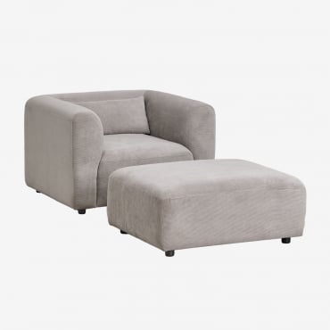Conjunto De Salón Con Sillón Y Puff Fogler Pana Gris Topo Claro - Sklum